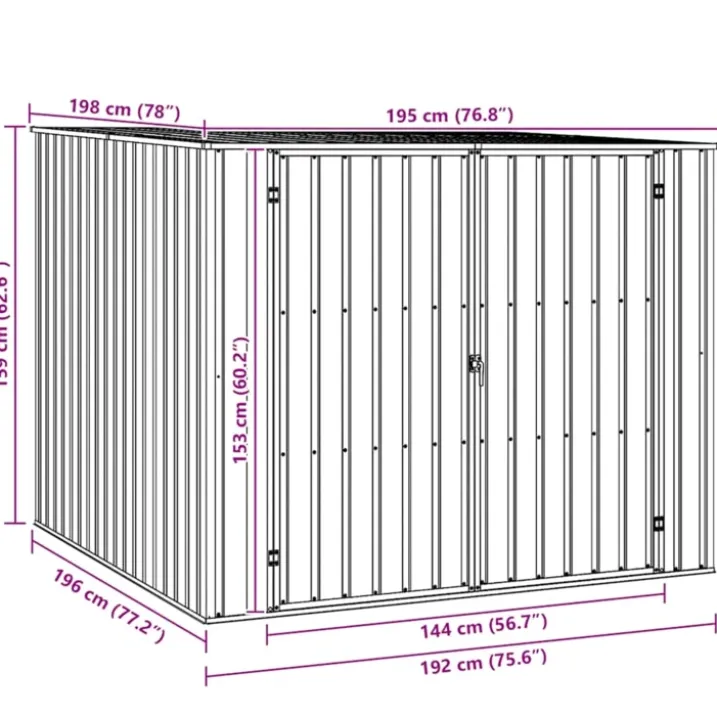 Abri de jardin en acier galvanisé avec double porte