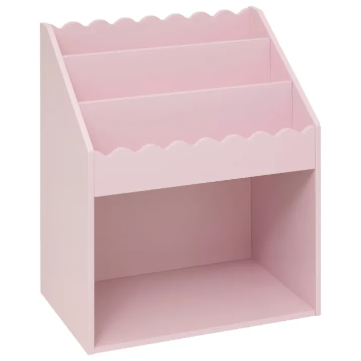 Bibliothèque enfant en bois rose avec étagères