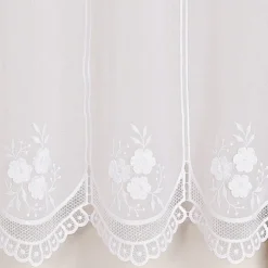 Brise-bise brodé à motif fleurs avec finition macramé