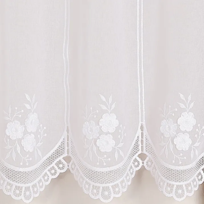 Brise-bise brodé à motif fleurs avec finition macramé