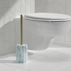 Brosse WC effet marbre avec manche doré