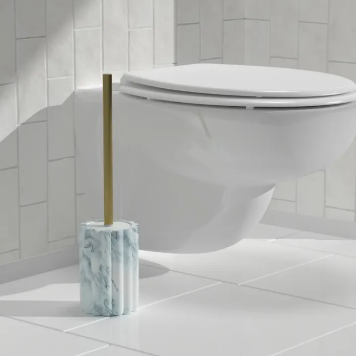 Brosse WC effet marbre avec manche doré