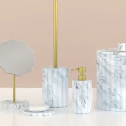 Brosse WC effet marbre avec manche doré