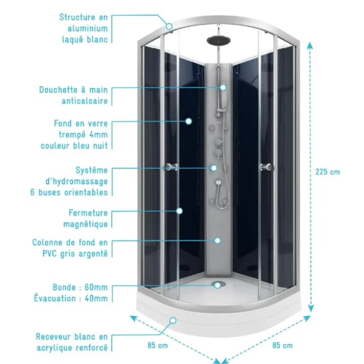 Cabine de douche avec système d'hydromassage