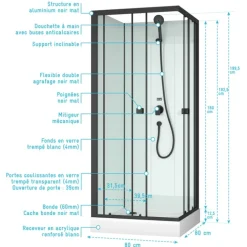 Cabine de douche carrée minimaliste style contemporain