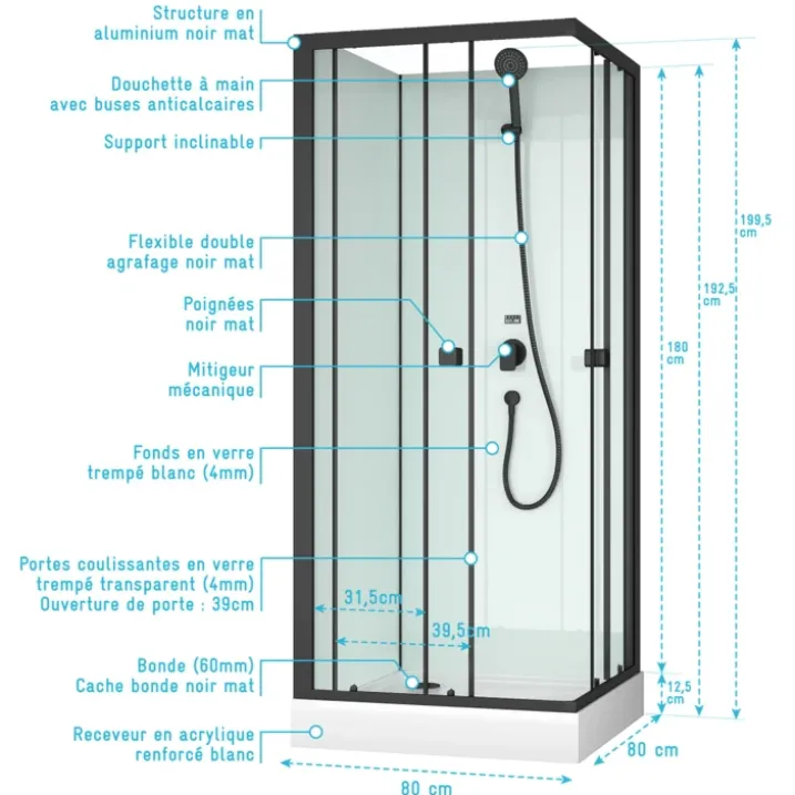 Cabine de douche carrée minimaliste style contemporain