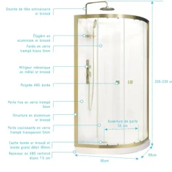 Cabine de douche design doré en aluminium