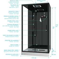 Cabine de douche hydromassante porte coulissante et panneau de contrôle tactile