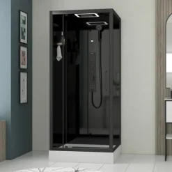Cabine de douche hydromassante porte pivotante et panneau de contrôle tactile