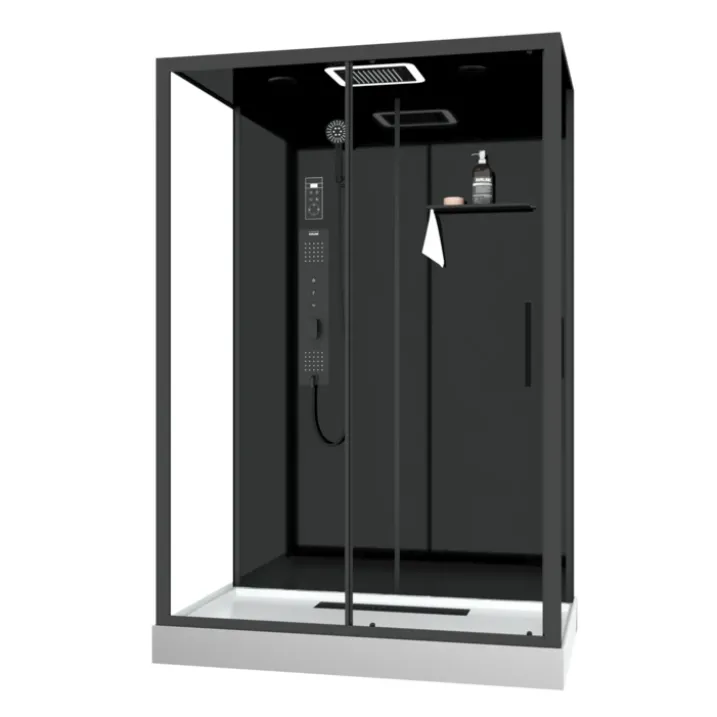 Cabine de douche hydromassante rectangulaire XXL avec porte coulissante et panneau de contrôle tactile