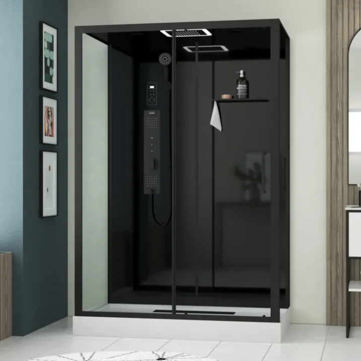 Cabine de douche hydromassante rectangulaire XXL avec porte coulissante et panneau de contrôle tactile