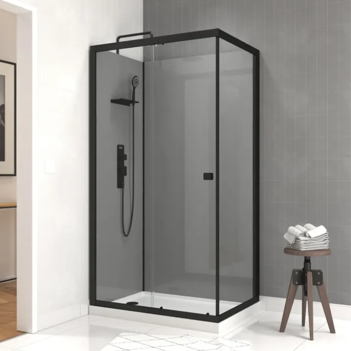 Cabine de douche rectangulaire avec receveur bas et porte coulissante