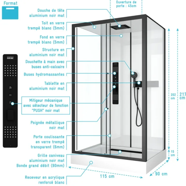 Cabine de douche rectangulaire design style industrielle