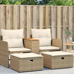 Canapé de jardin 2 places avec tabourets résine tressée