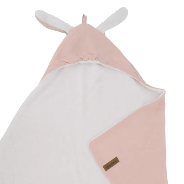 Cape de bain en gaze de coton avec oreilles de lapin