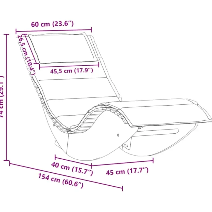 Chaise longue à bascule ergonomique avec coussin et appuie-tête