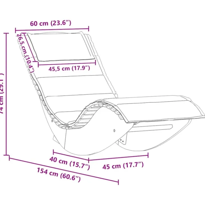 Chaise longue à bascule ergonomique avec coussin et appuie-tête