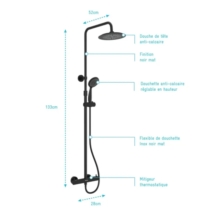 Colonne de douche thermostatique noire