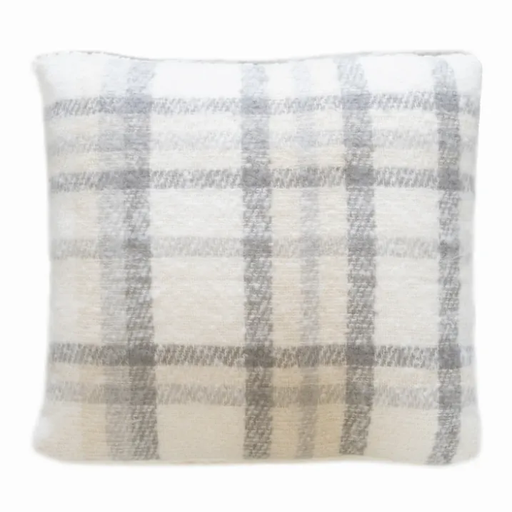 Coussin à carreaux effet mohair avec dos sherpa