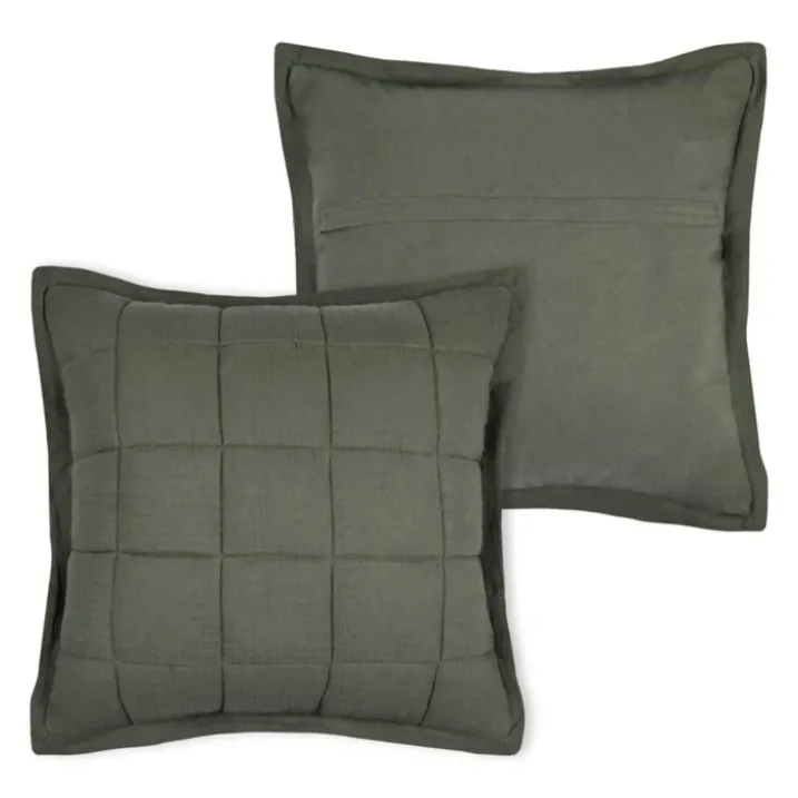 Coussin carré uni en gaze de coton surpiquée
