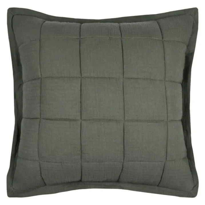Coussin carré uni en gaze de coton surpiquée