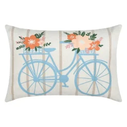 Coussin coton motif vélo fleuri