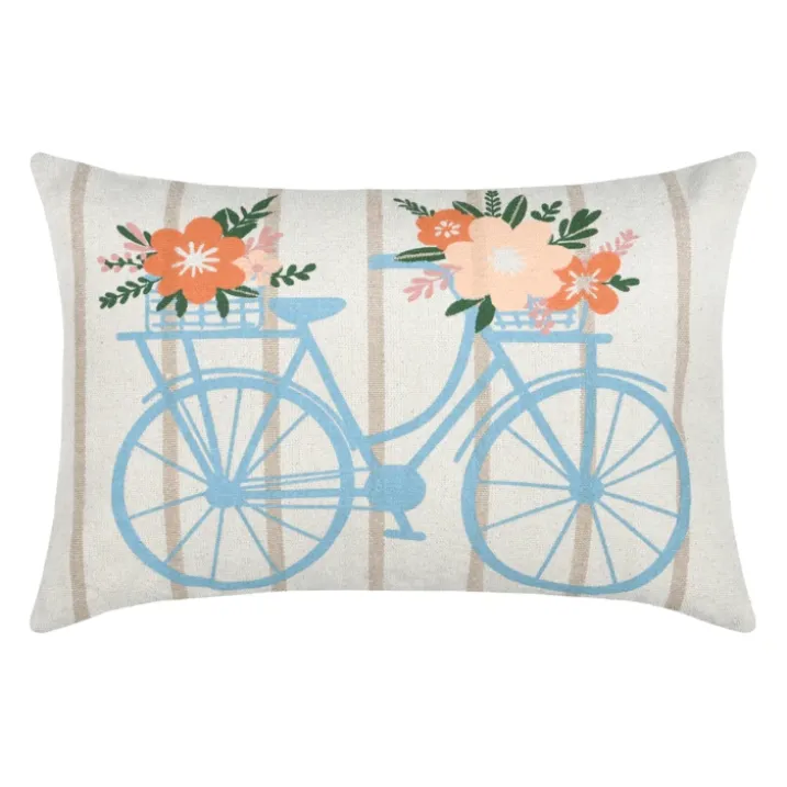 Coussin coton motif vélo fleuri