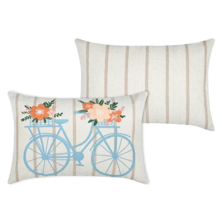 Coussin coton motif vélo fleuri