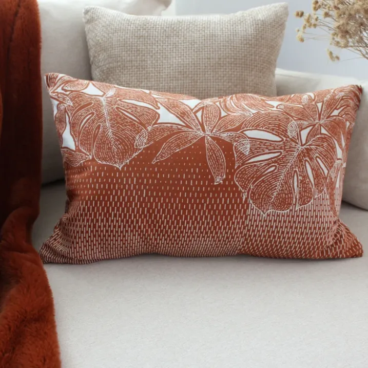 Coussin décoratif déhoussable motif feuillage tropical