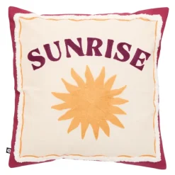 Coussin décoratif en coton brodé avec motif soleil