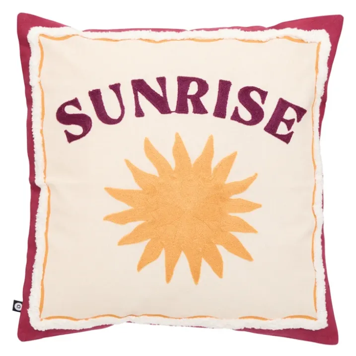 Coussin décoratif en coton brodé avec motif soleil