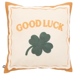 Coussin décoratif en coton brodé GOOD LUCK