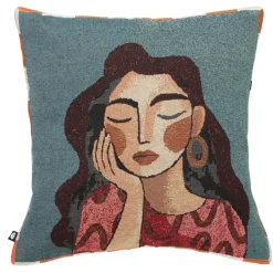 Coussin décoratif jacquard à motif portrait