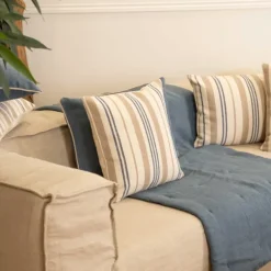 Coussin décoratif matelassé à rayures en toile canevas