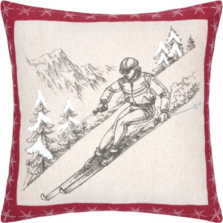Coussin décoratif montagne ski en coton