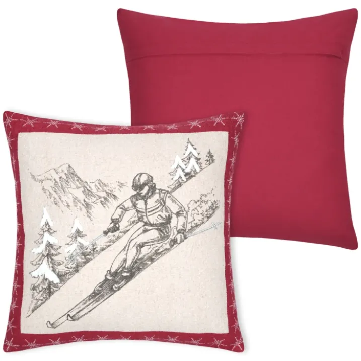 Coussin décoratif montagne ski en coton