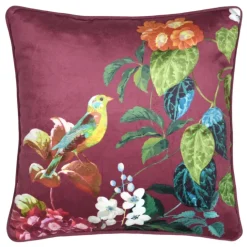Coussin décoratif motif oiseau et feuillage