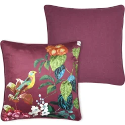 Coussin décoratif motif oiseau et feuillage