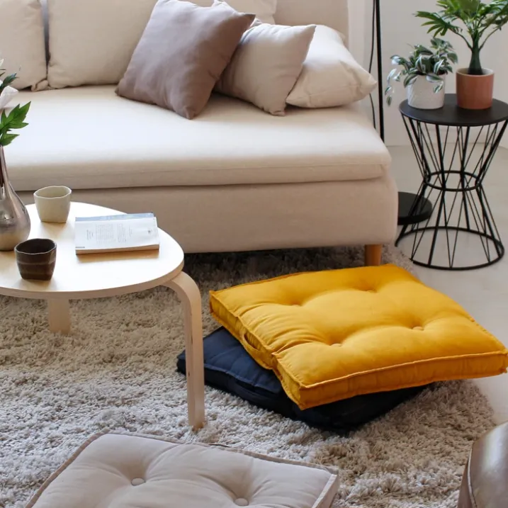 Coussin de sol uni en pur coton