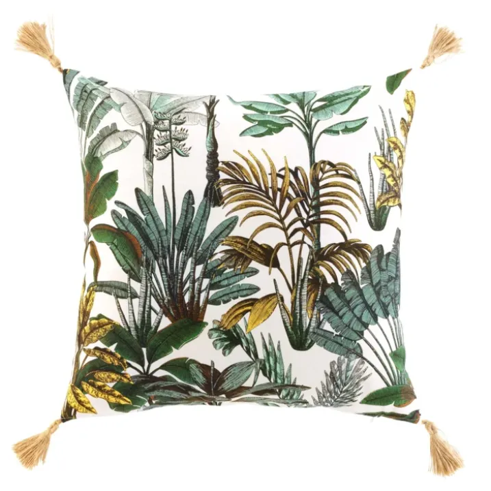 Coussin déhoussable imprimé feuillage
