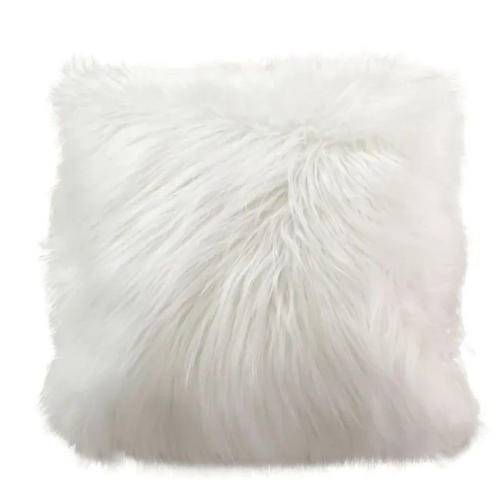 Coussin déhoussable uni imitation fourrure
