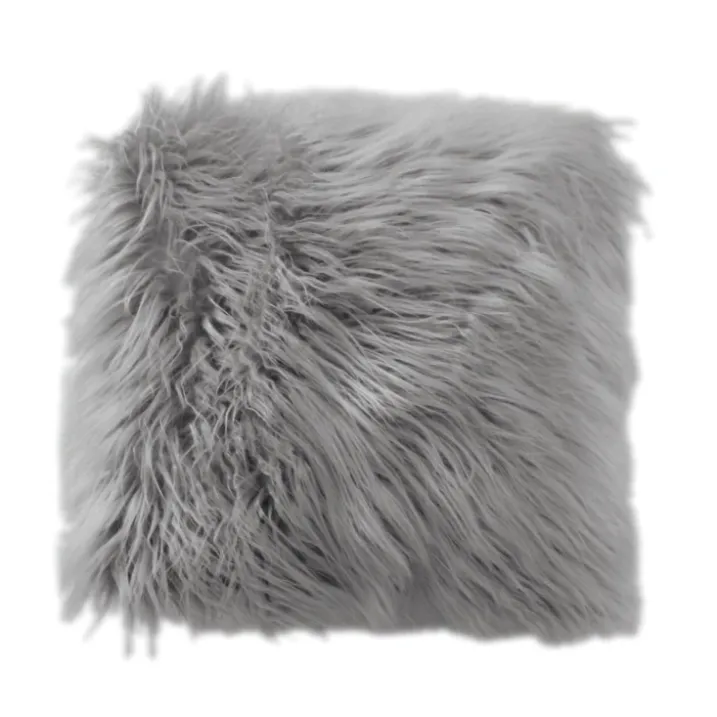 Coussin déhoussable uni imitation fourrure