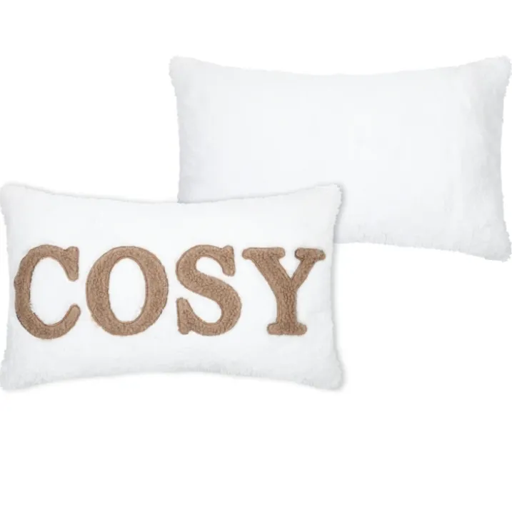 Coussin en polaire avec message brodé "Cosy"