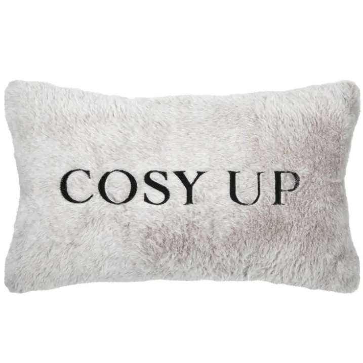 Coussin imitation fourrure brodé "Cosy up"
