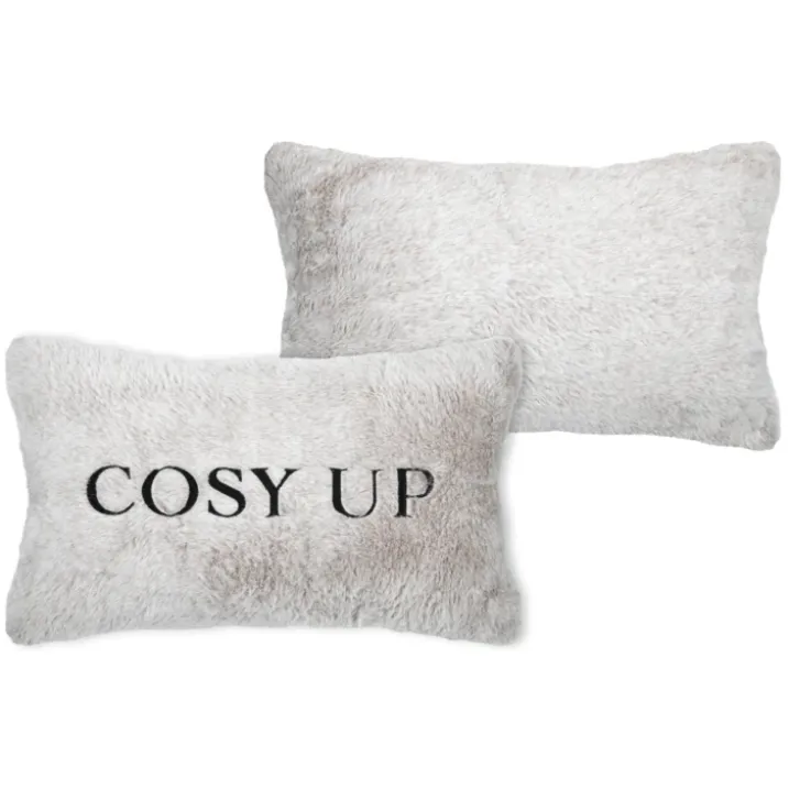 Coussin imitation fourrure brodé "Cosy up"
