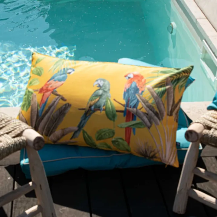 Coussin outdoor imprimé perroquets