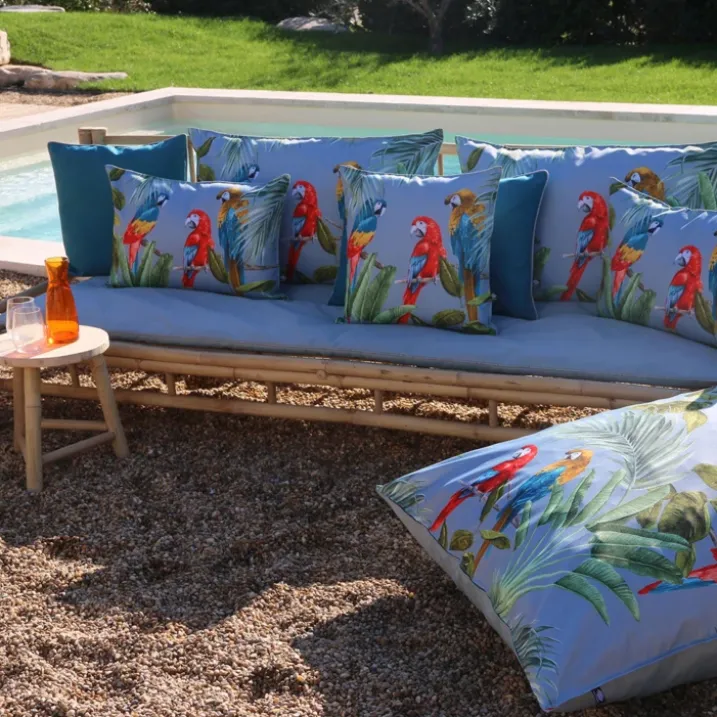 Coussin outdoor imprimé perroquets