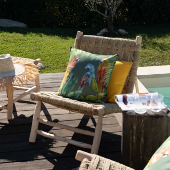 Coussin outdoor imprimé perroquets