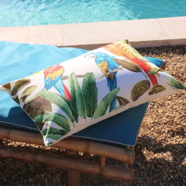Coussin outdoor imprimé perroquets