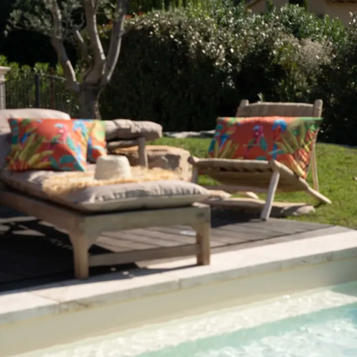 Coussin outdoor imprimé perroquets